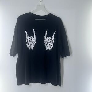 SHEIN Black Short Sleeve Tee with White Skeleton Hand Print